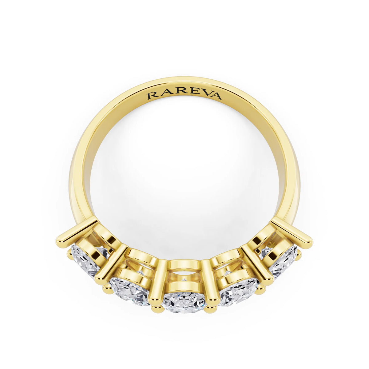 10K Yellow Gold Five Stone Oval Cut Diamond Half Eternity Wedding Band - 3mm - Top