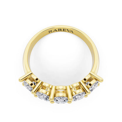 10K Yellow Gold Five Stone Oval Cut Diamond Half Eternity Wedding Band - 3mm - Top