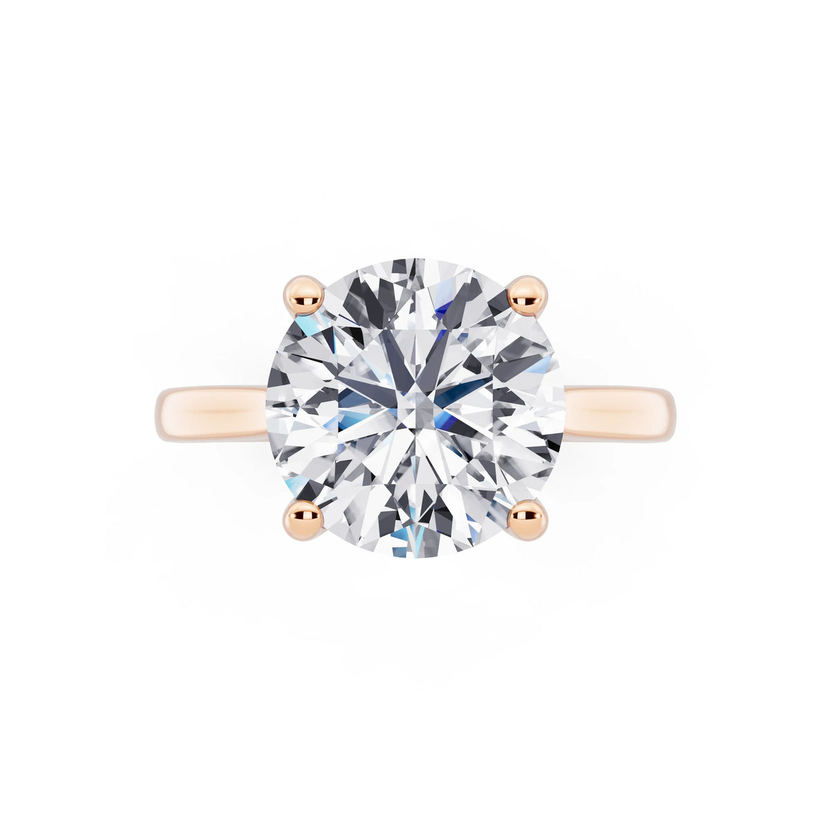 18 KT Rose Gold Round Cut Diamond Solitaire Ring with Cathedral Band - top angle