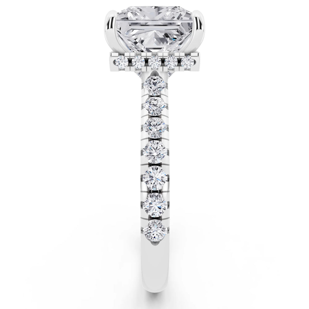 14 KT White Gold Princess Cut Diamond Ring with Hidden Halo - side view