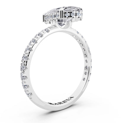 Platinum Marquise Cut Diamond Solitaire Ring with Hidden Halo and French Pave Band - top view