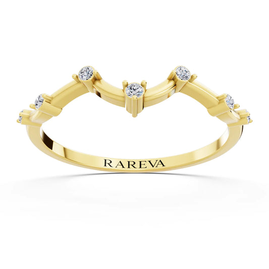 10K Yellow Gold Round Cut Diamond Scattered Curve Curved Band - 1.5mm - Front