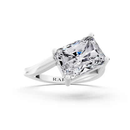 14 KT White Gold Radiant Cut Diamond Solitaire Ring with Bypass Band - Front