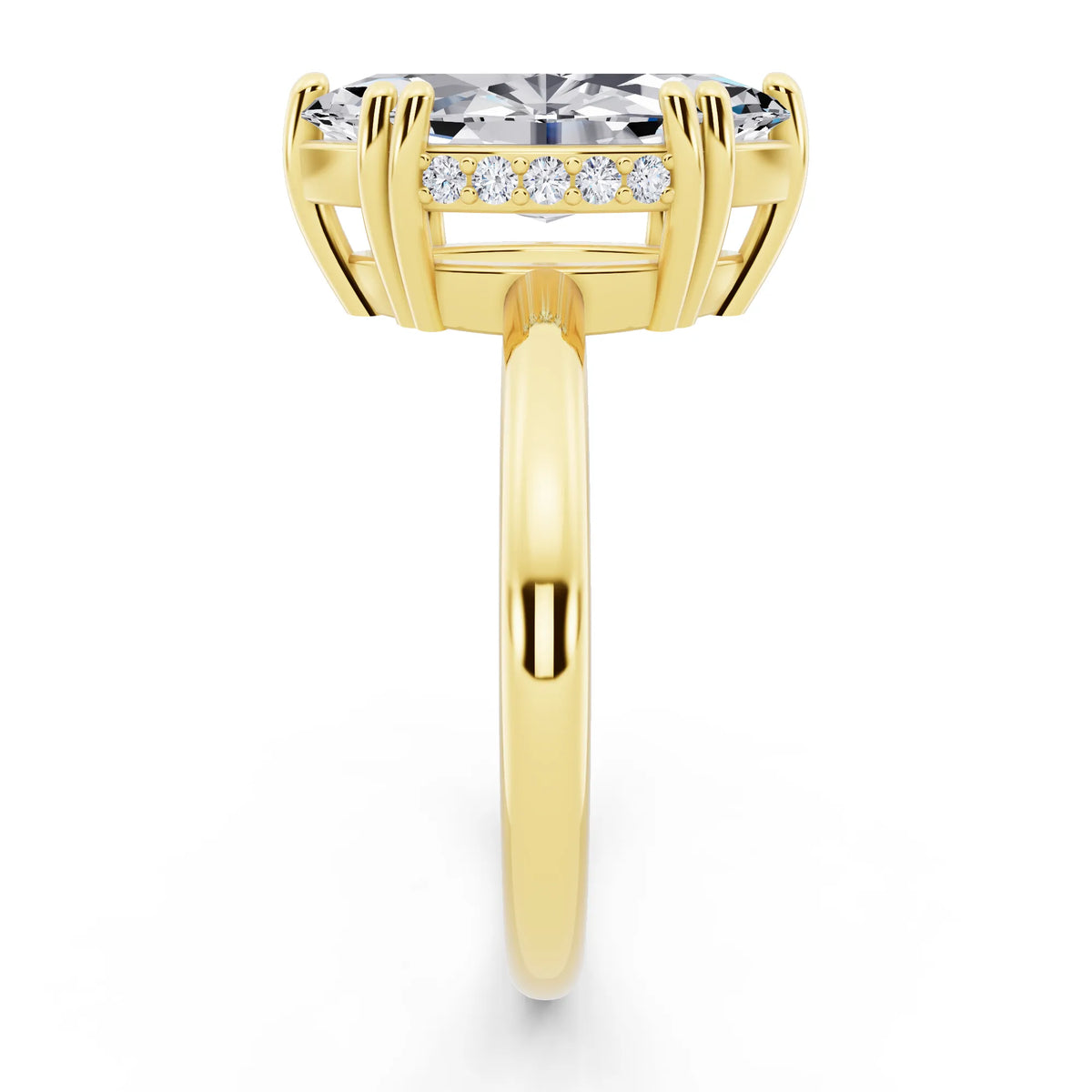 14 KT Yellow Gold Marquise Cut Diamond Solitaire Ring with Hidden Accent Basket - side view