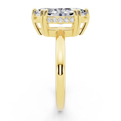 14 KT Yellow Gold Marquise Cut Diamond Solitaire Ring with Hidden Accent Basket - side view