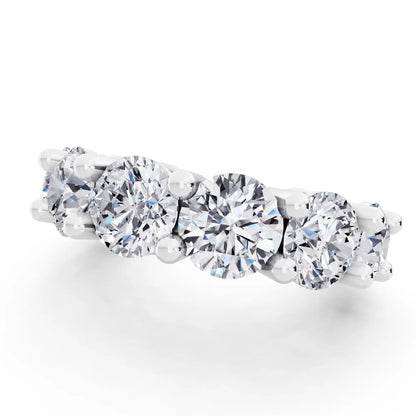 Platinum Seven Stone Round Cut Diamond Half Eternity Wedding Band - 3mm - Close up