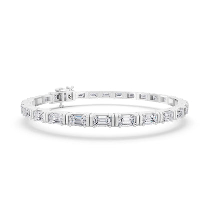 Platinum East West Emerald Cut Diamond Tennis Bracelet - Top1