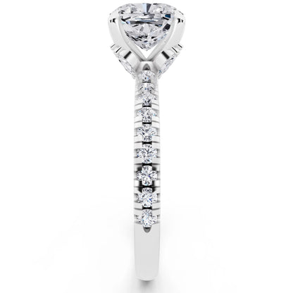 14 KT White Gold Cushion Cut Diamond Solitaire Ring with Marquise Collar - side view