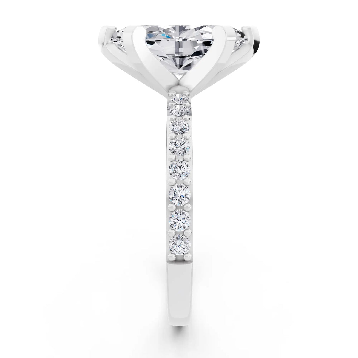 14 KT White Gold Marquise Cut Diamond Solitaire Ring with Pave Shank - side view