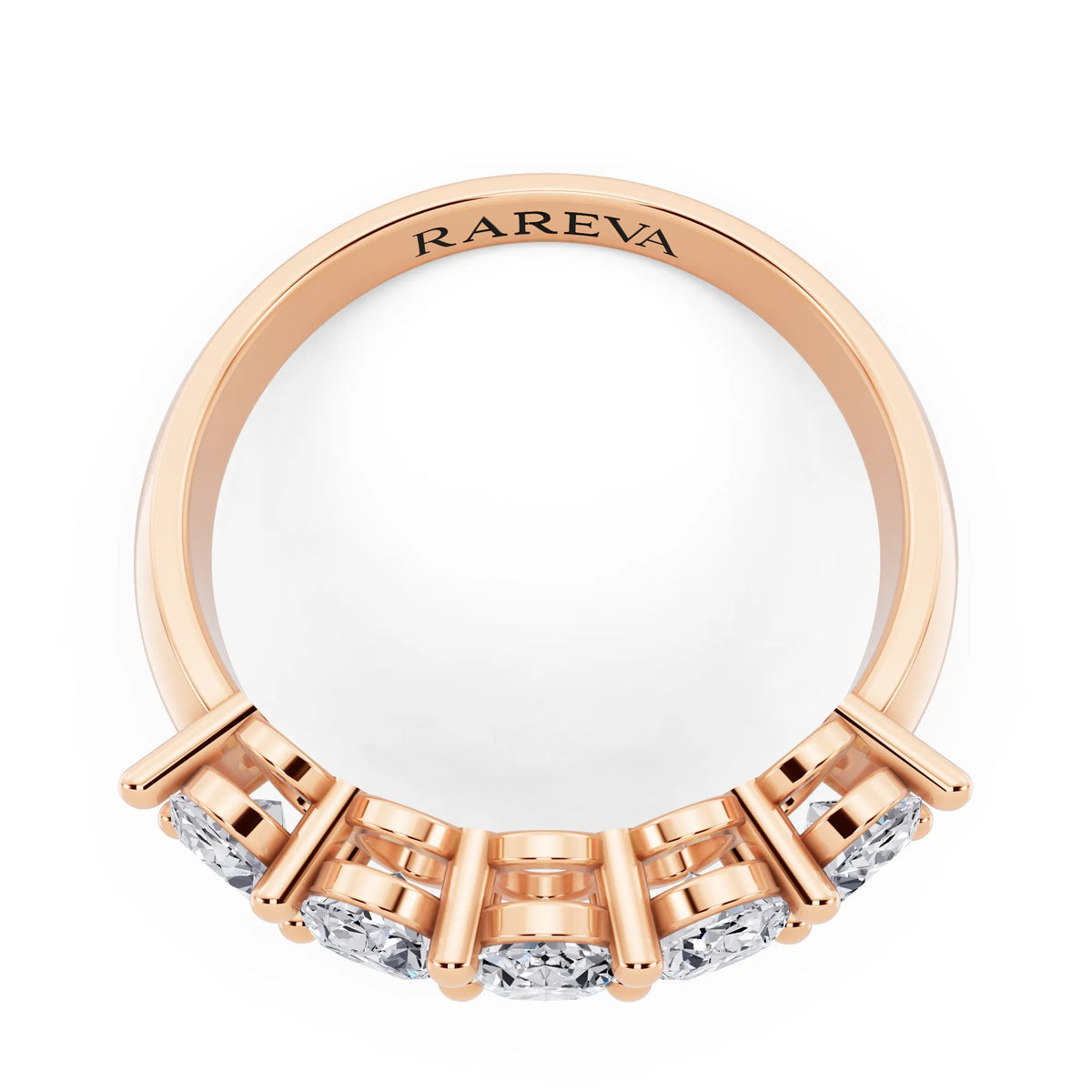 14K Rose Gold Five Stone Oval Cut Diamond Half Eternity Wedding Band - 2.7mm - Top