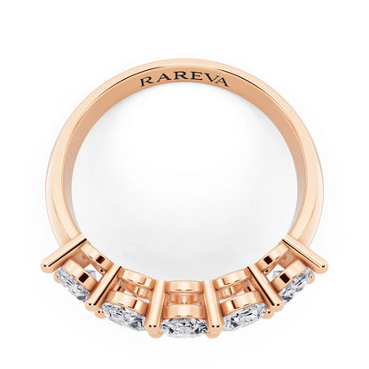 14K Rose Gold Five Stone Oval Cut Diamond Half Eternity Wedding Band - 2.7mm - Top