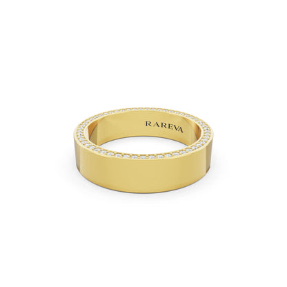 10K Yellow Gold Men's Round Cut Diamond Side Pave Band - 5mm - Close up