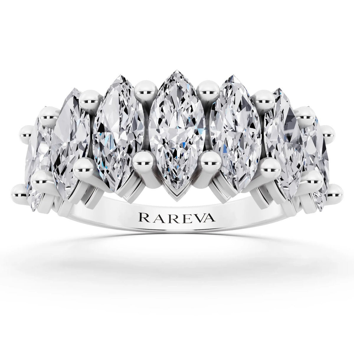 Silver Seven Stone Marquise Cut Diamond Half Eternity Wedding Band - 2.2mm - Front