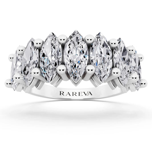 Silver Seven Stone Marquise Cut Diamond Half Eternity Wedding Band - 2.2mm - Front