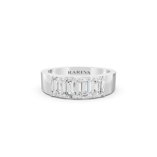 14K White Gold Men's Four Stone Emerald Cut Diamond Band - 3.5mm - Front