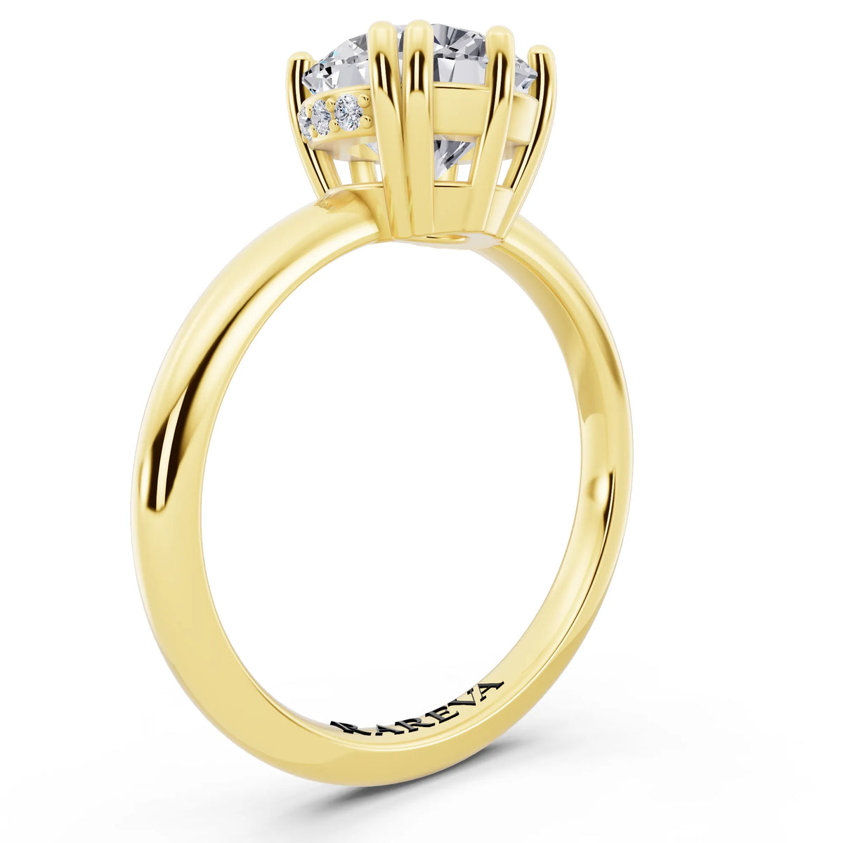 18 KT Yellow Gold Round Cut Diamond Solitaire Ring with Hidden Accent Basket - top view