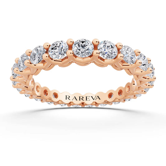 10K Rose Gold Round Cut Diamond Unity Prong Eternity Band - 2.5mm - Front