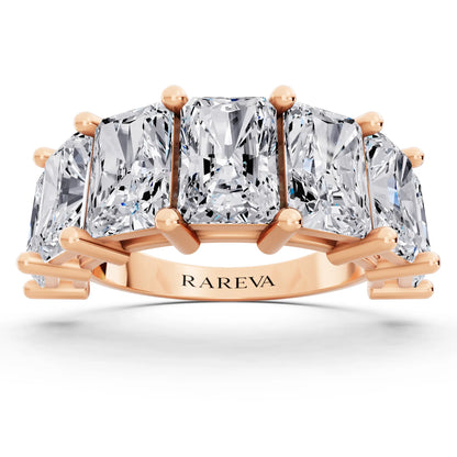 10K Rose Gold Seven Stone Radiant Cut Diamond Half Eternity Wedding Band - 3mm - Front