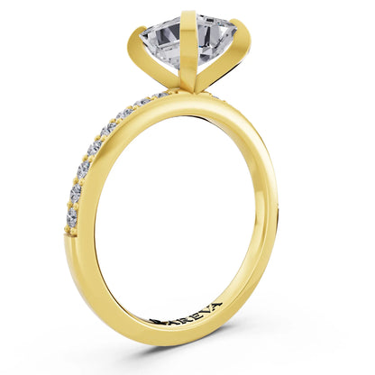 18 KT Yellow Gold Emerald Cut Diamond Solitaire Ring with Pave Shank - top view