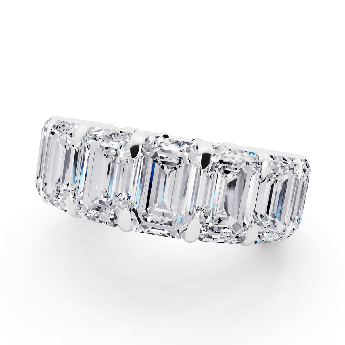 Silver Emerald Cut Diamond Eternity Band - 6.2mm - 8.00ctw - Close up