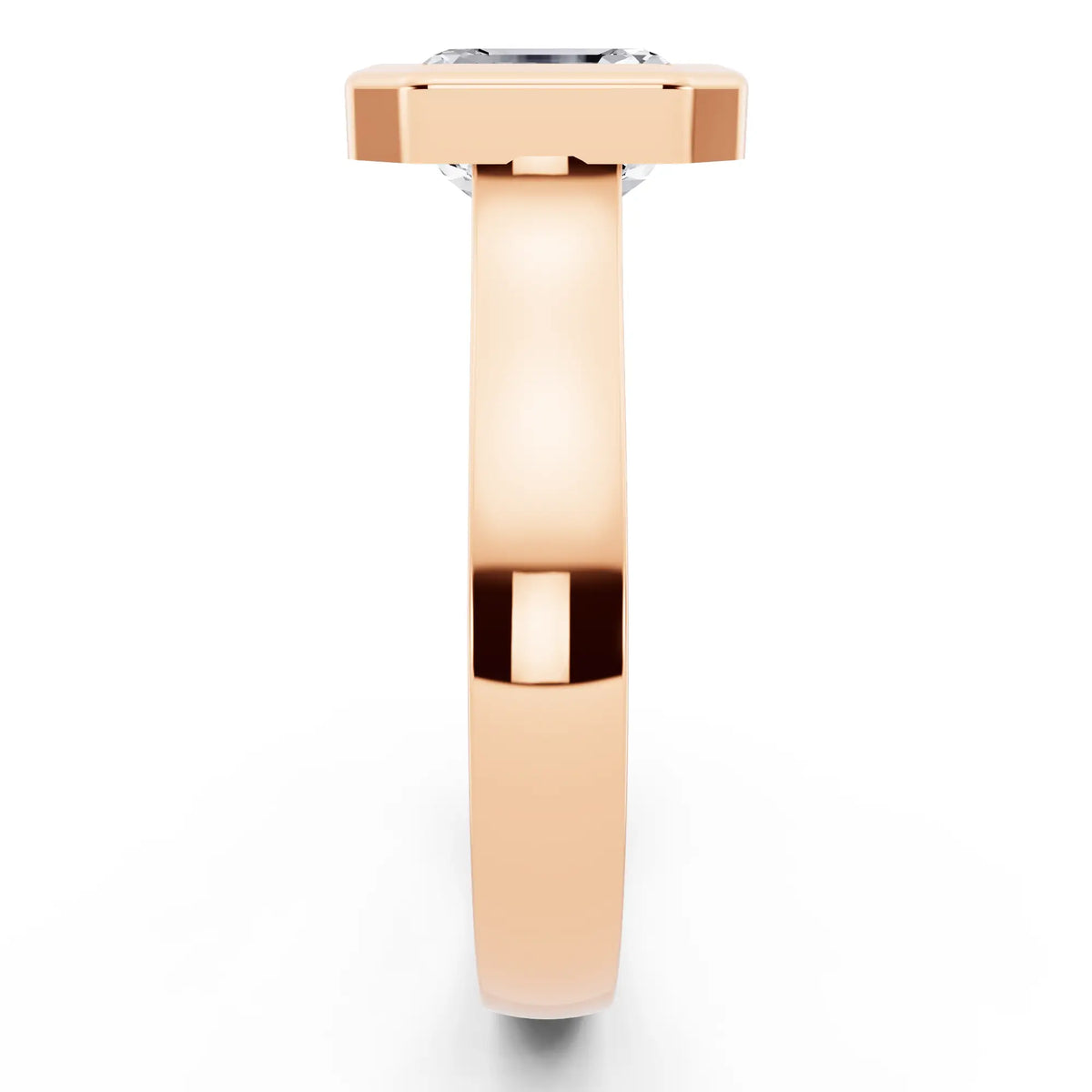 14 KT Rose Gold Asscher Cut Diamond Bezel Set Solitaire Ring - side view