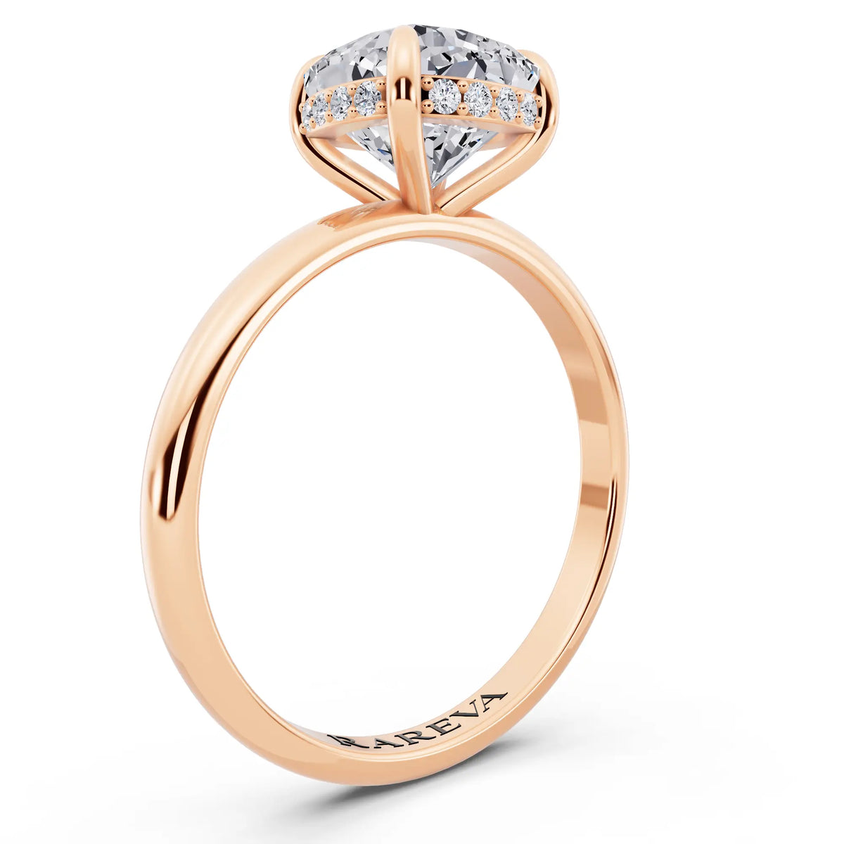 14 KT Rose Gold Cushion Cut Diamond Hidden Halo Solitaire Ring - top view