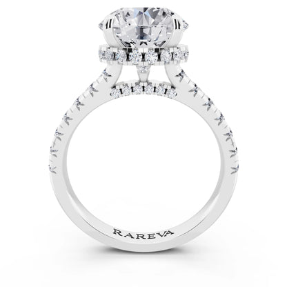 14 KT White Gold Round Cut Diamond Ring with Hidden Halo - through finger