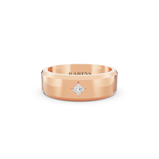 14K Rose Gold Men's Princess Cut Diamond Star Set Bevel Band - 6mm - Front