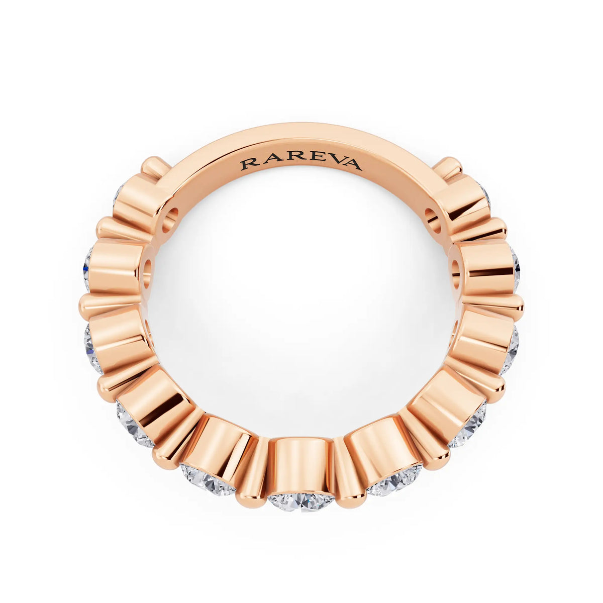 10K Rose Gold Round Cut Diamond Half Sculpted Prong Eternity Band - 2.7mm - Top