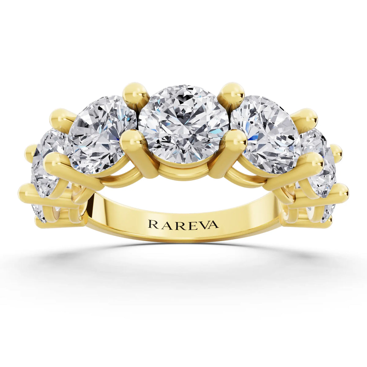 14K Yellow Gold Seven Stone Round Cut Diamond Half Eternity Wedding Band - 3mm - Front