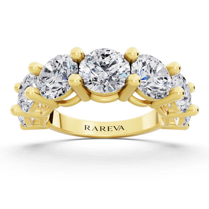 14K Yellow Gold Seven Stone Round Cut Diamond Half Eternity Wedding Band - 3mm - Front