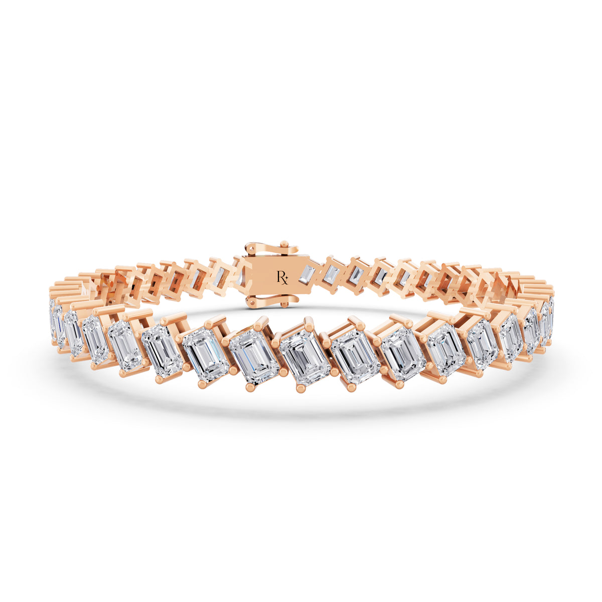 14K Rose Gold Angled Emerald Cut Diamond Tennis Bracelet - Main