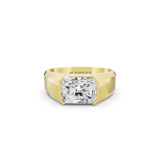 10K Yellow Gold Men's Radiant Cut Diamond East West Solitaire Ring - 4mm - Front