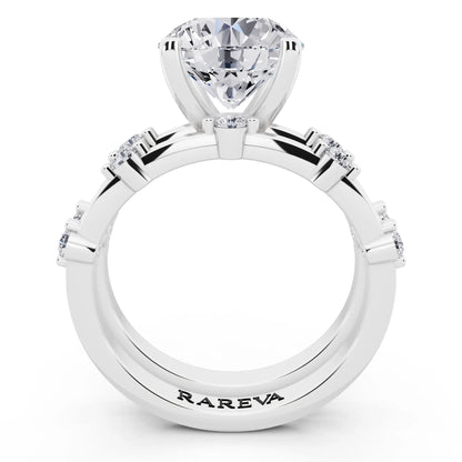 Platinum Round Cut Diamond Ring with Floating Accent Band - through finger