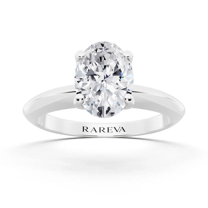 Platinum Oval Cut Diamond Classic Solitaire Ring - front view