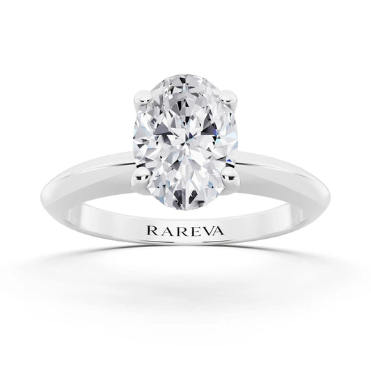 Platinum Oval Cut Diamond Classic Solitaire Ring - front view