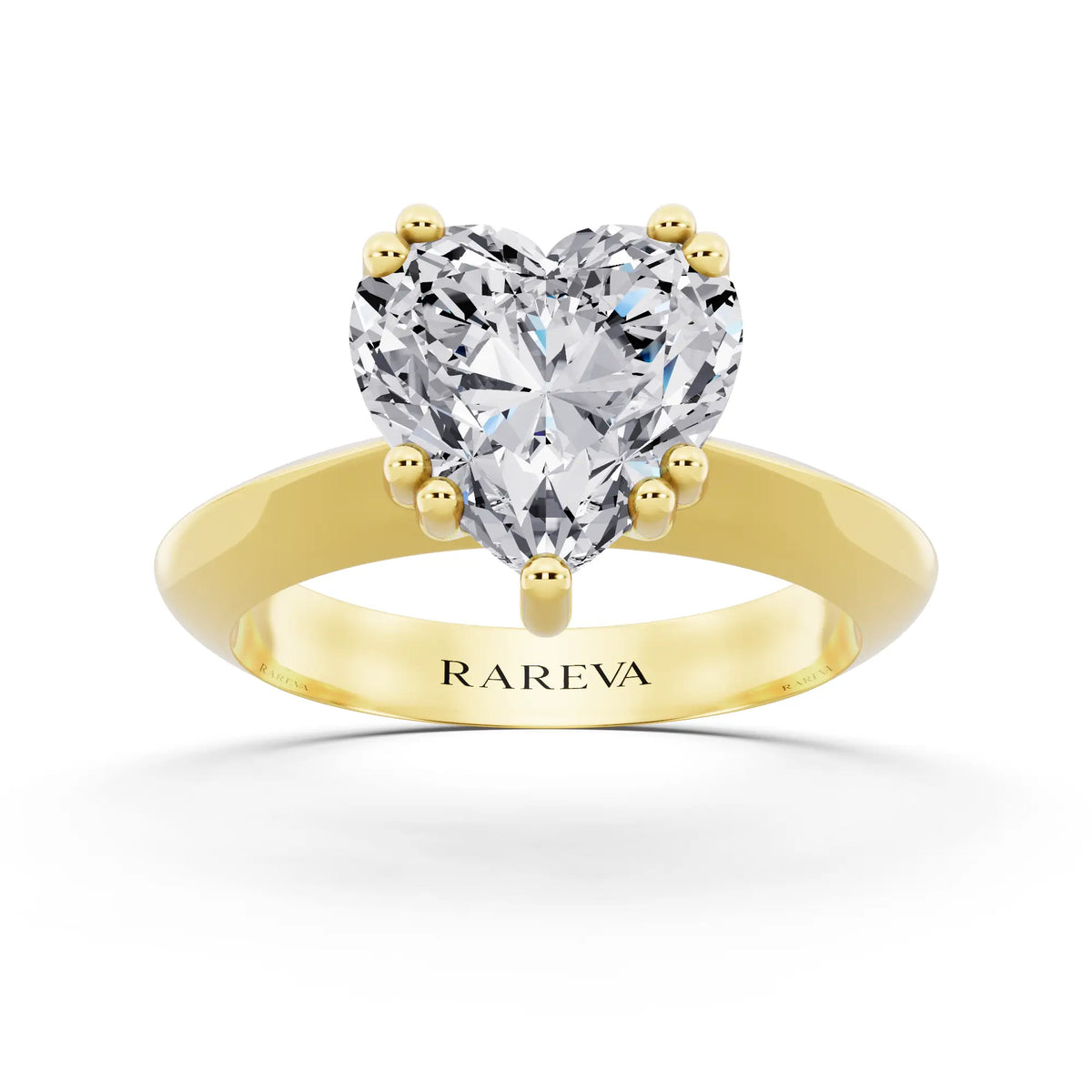18 KT Yellow Gold Heart Cut Diamond Solitaire Ring with Knife Edge Band - front view