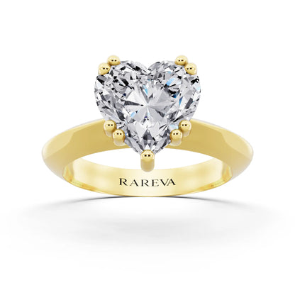 18 KT Yellow Gold Heart Cut Diamond Solitaire Ring with Knife Edge Band - front view