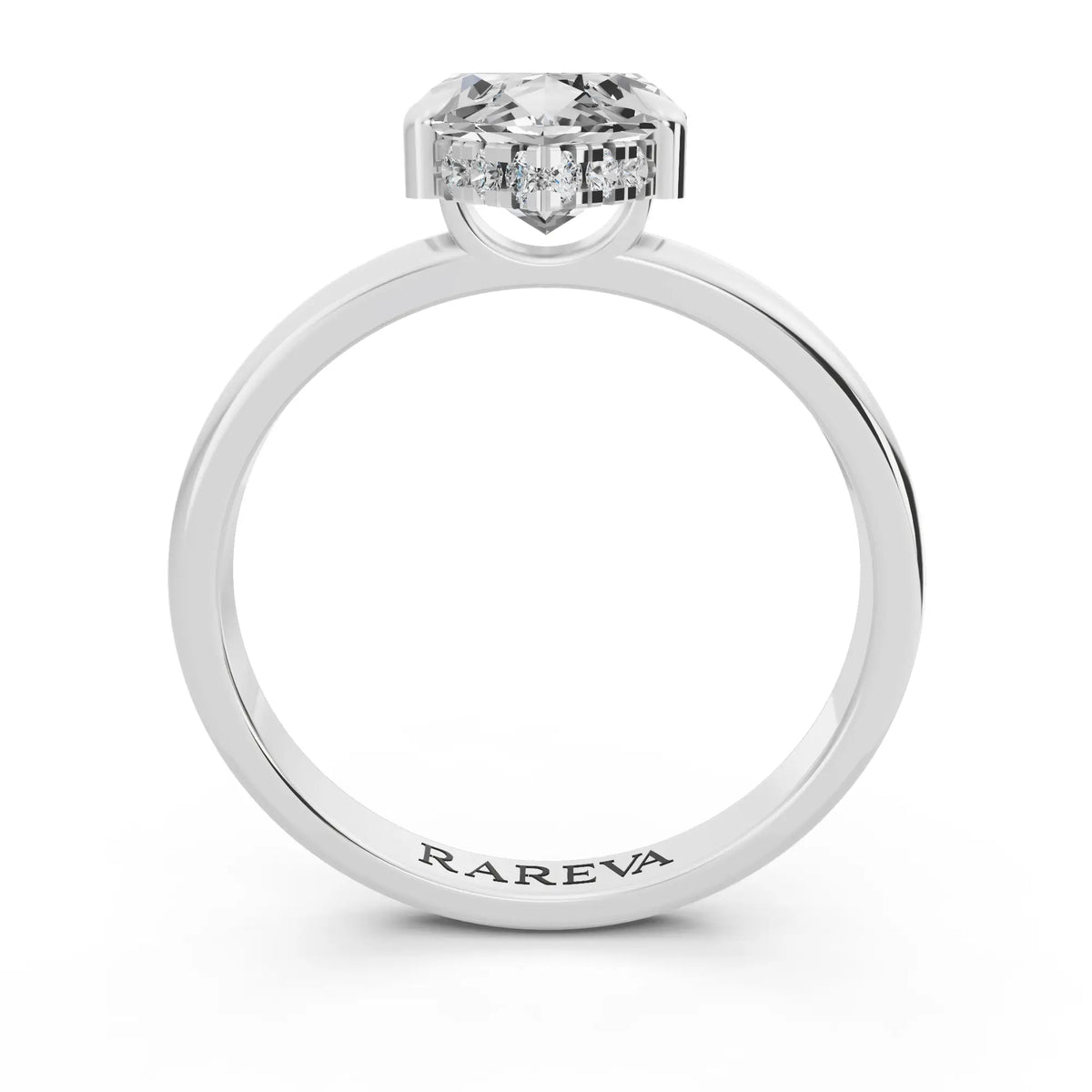 18 KT White Gold Marquise Cut Diamond Solitaire Ring with Hidden Halo - through finger