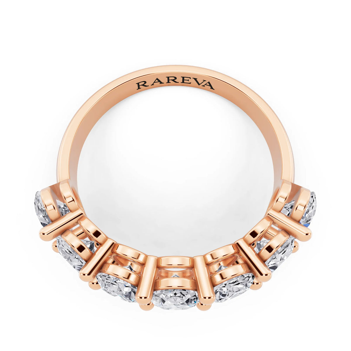 10K Rose Gold Seven Stone Oval Cut Diamond Half Eternity Wedding Band - 2.6mm - Top