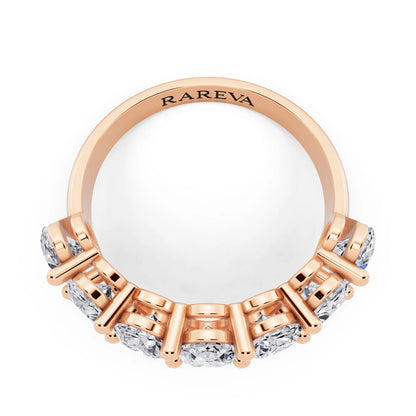 10K Rose Gold Seven Stone Oval Cut Diamond Half Eternity Wedding Band - 2.6mm - Top