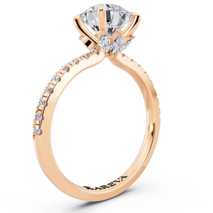 14 KT Rose Gold Round Cut Diamond Solitaire Ring with Marquise Collar - top view