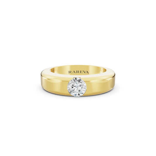 14K Yellow Gold Men's Round Cut Diamond Solitaire Band - 5mm - Front