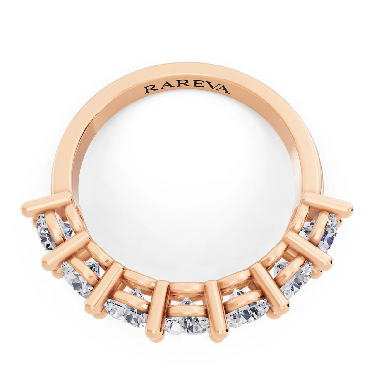 14K Rose Gold Seven Stone Round Cut Diamond Half Eternity Wedding Band - 2mm - Top