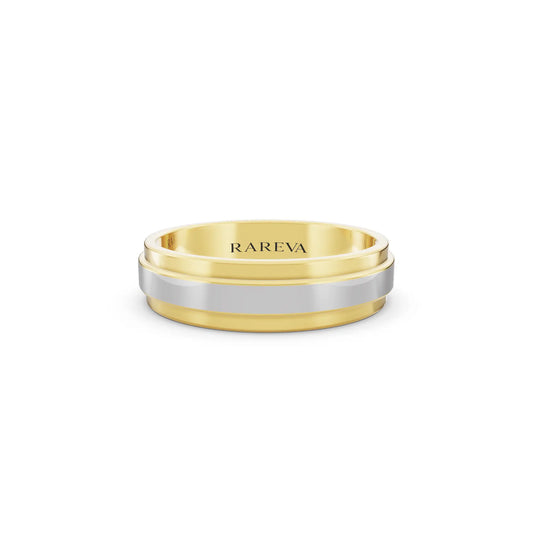 10K Yellow Gold Men's Raised Center Step Edge Wedding Band - 5mm - Front
