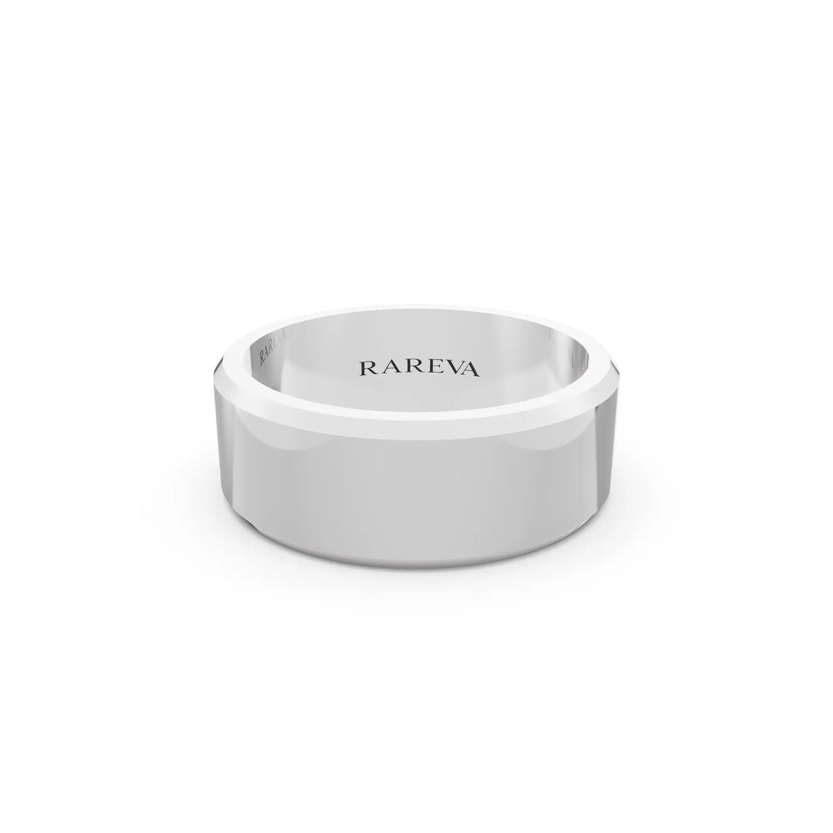 14K White Gold Men's Slim Bevel Flat Wedding Band - 7mm - Front