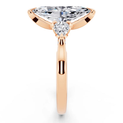 14 KT Rose Gold Marquise Cut Diamond Cluster Engagement Ring with Pear Accents and Pavé Band - side view