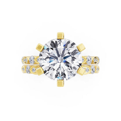 14 KT Yellow Gold Round Cut Diamond Solitaire Ring with Marquise Motif Band - Top down