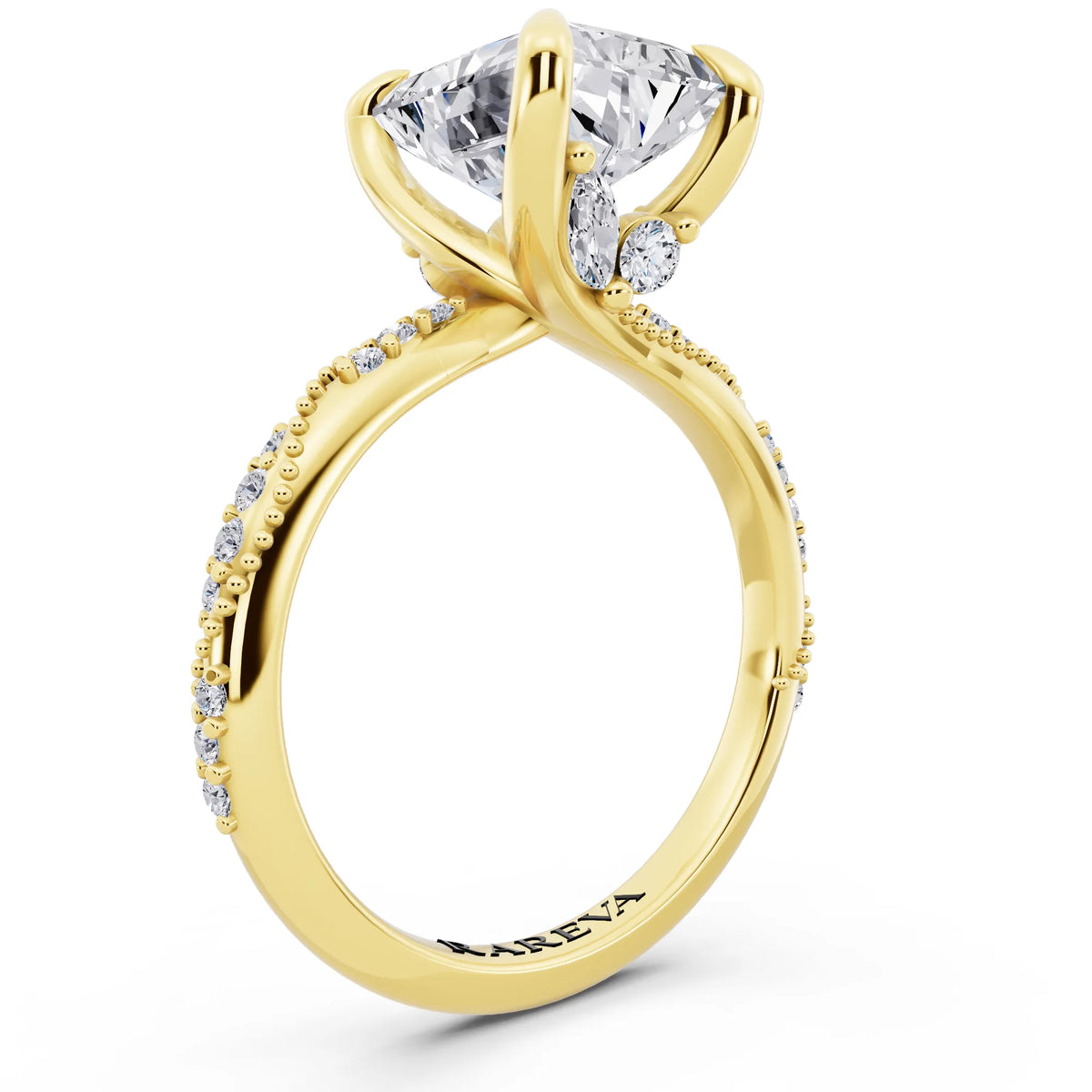 14 KT Yellow Gold Radiant Cut Diamond Ring with Marquise Accent - top view
