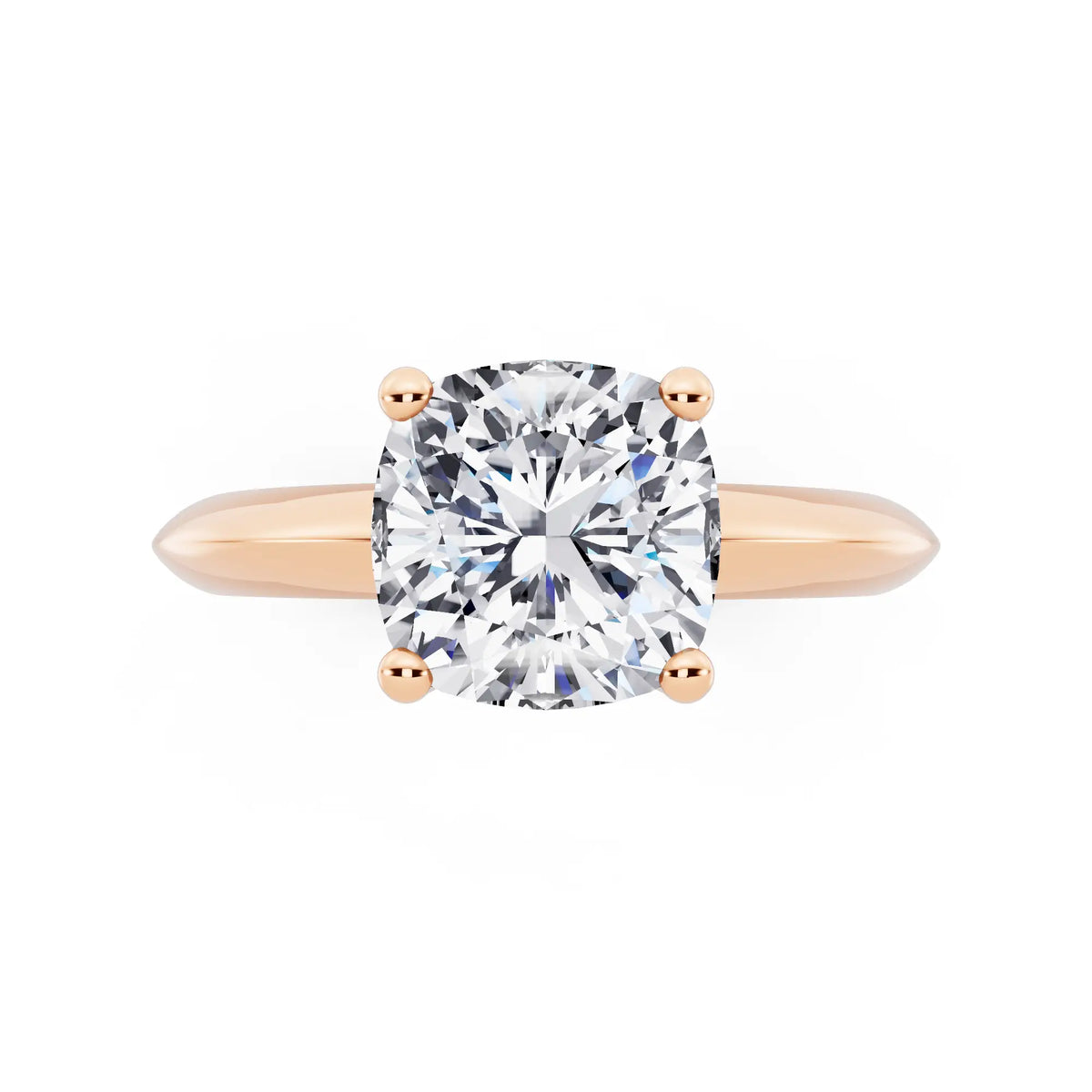 14 KT Rose Gold Cushion Cut Diamond Classic Solitaire Ring - top angle